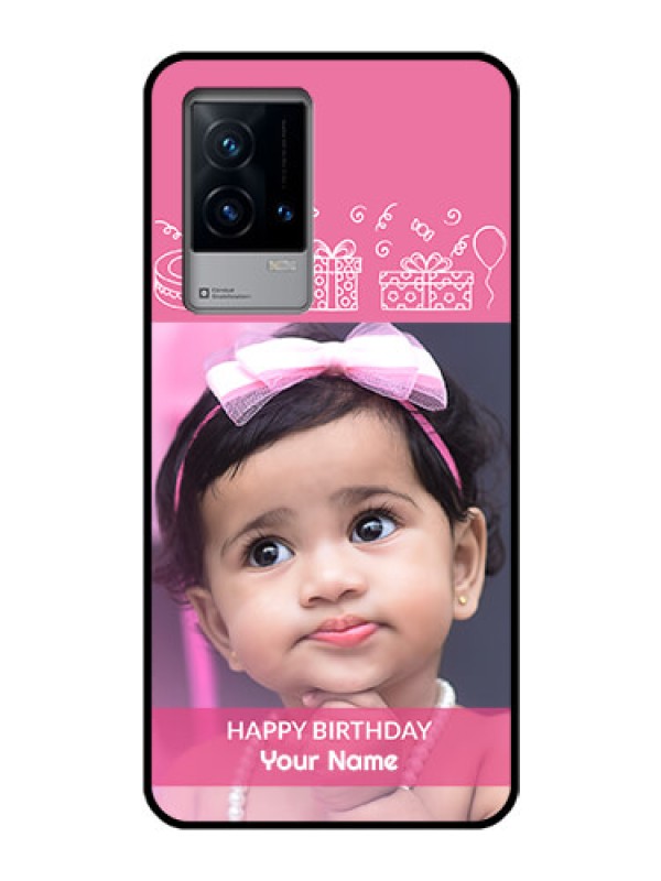 Custom iQOO 9 5G Photo Printing on Glass Case - with Birthday Line Art Design