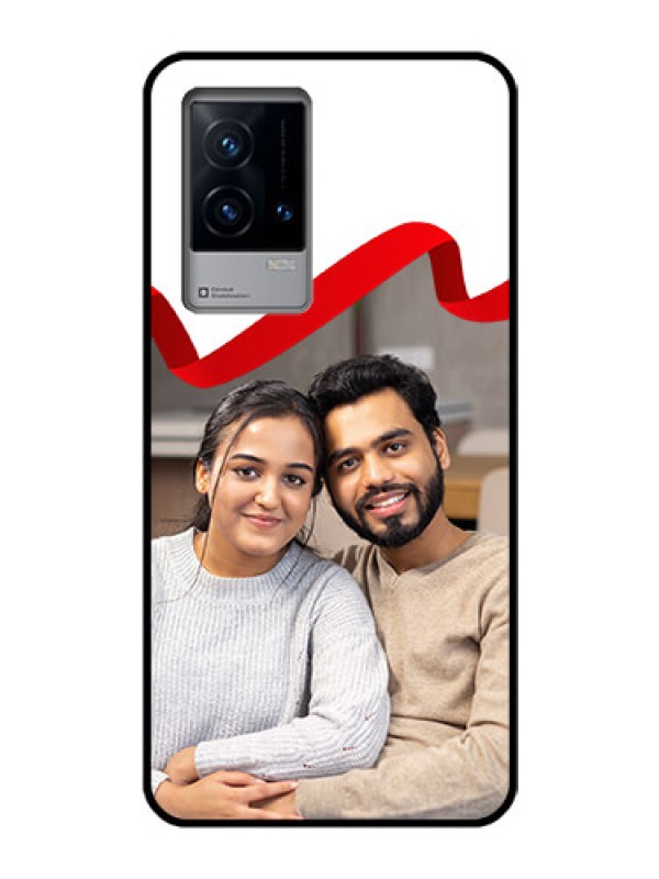 Custom iQOO 9 5G Photo Printing on Glass Case - Red Ribbon Frame Design