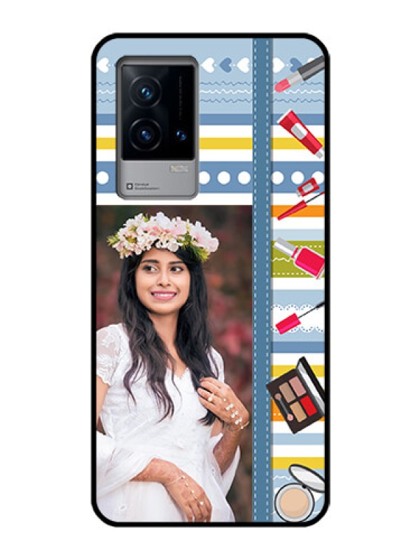 Custom iQOO 9 5G Personalized Glass Phone Case - Makeup Icons Design
