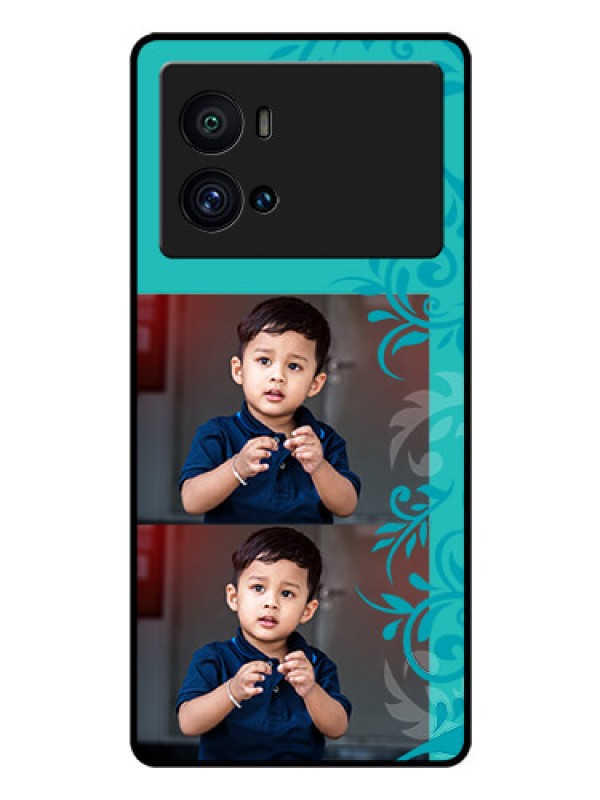 Custom iQOO 9 Pro 5G Personalized Glass Phone Case - with Photo and Green Floral Design