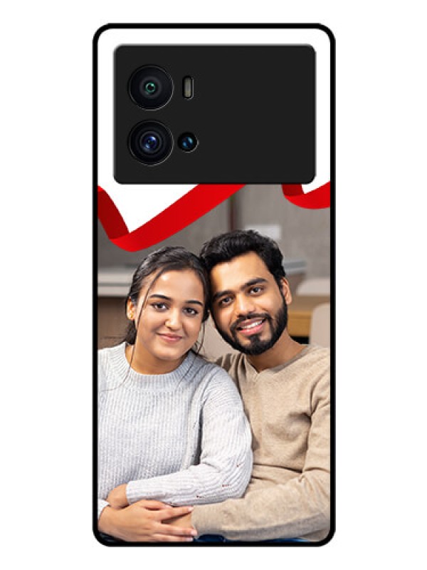 Custom iQOO 9 Pro 5G Photo Printing on Glass Case - Red Ribbon Frame Design
