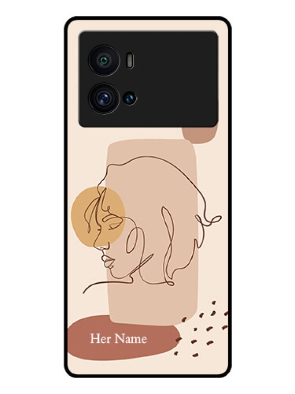 Custom iQOO 9 Pro 5G Photo Printing on Glass Case - Calm Woman line art Design