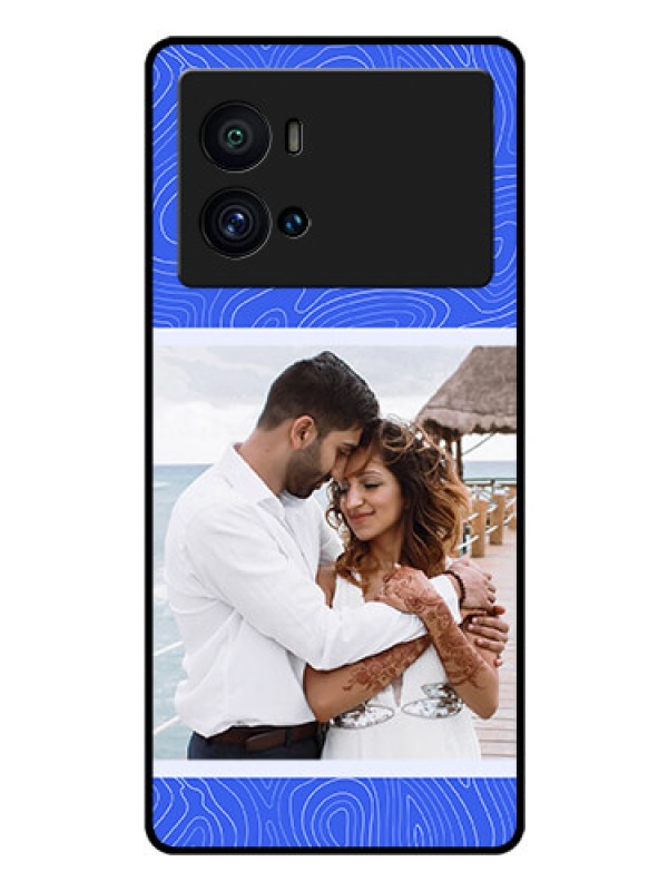 Custom iQOO 9 Pro 5G Custom Glass Mobile Case - Curved line art with blue and white Design