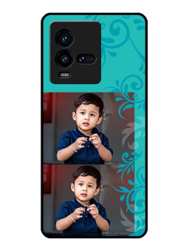 Custom iQOO 9T 5G Personalized Glass Phone Case - with Photo and Green Floral Design