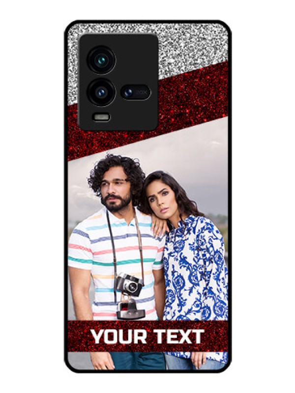 Custom iQOO 9T 5G Personalized Glass Phone Case - Image Holder with Glitter Strip Design