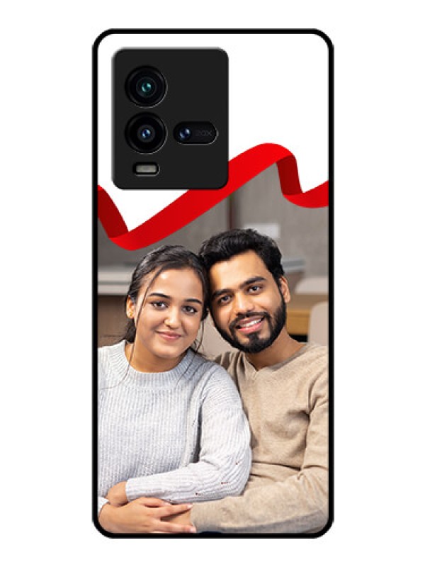 Custom iQOO 9T 5G Photo Printing on Glass Case - Red Ribbon Frame Design