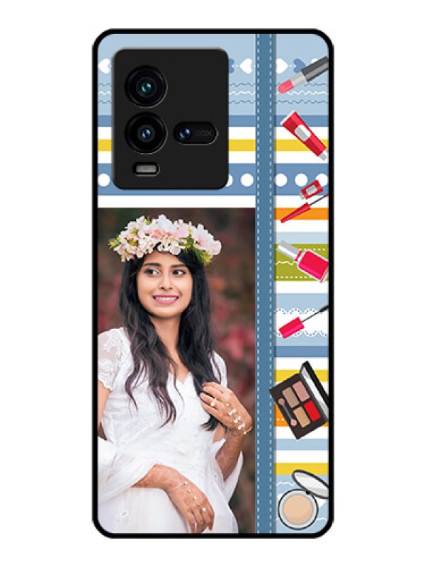 Custom iQOO 9T 5G Personalized Glass Phone Case - Makeup Icons Design