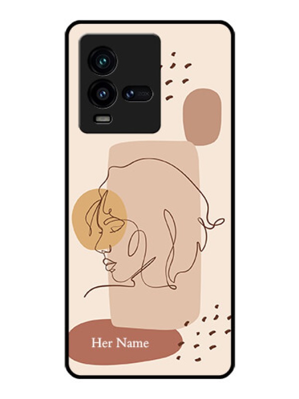 Custom iQOO 9T 5G Photo Printing on Glass Case - Calm Woman line art Design