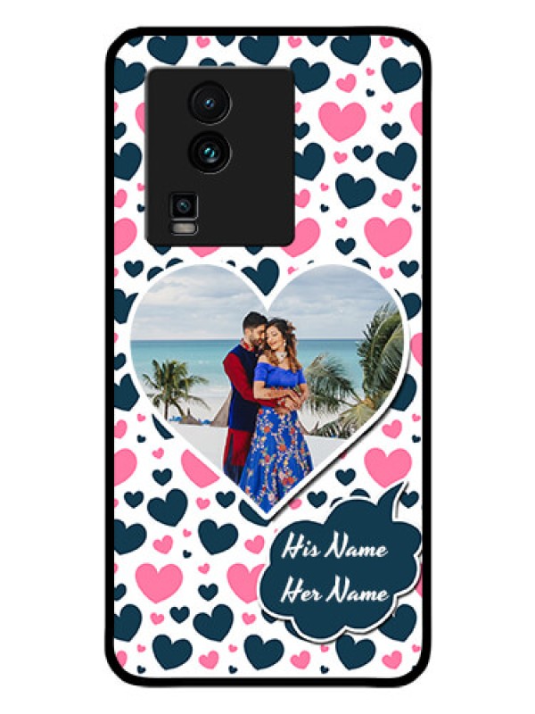Custom iQOO Neo 7 5G Custom Glass Phone Case - Pink & Blue Heart Design
