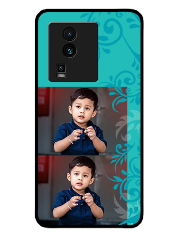 Custom iQOO Neo 7 5G Personalized Glass Phone Case - with Photo and Green Floral Design