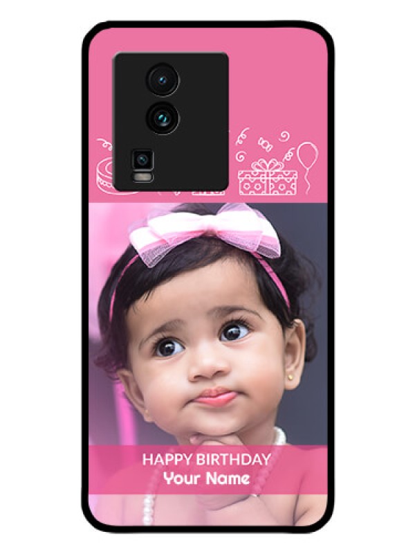 Custom iQOO Neo 7 5G Photo Printing on Glass Case - with Birthday Line Art Design