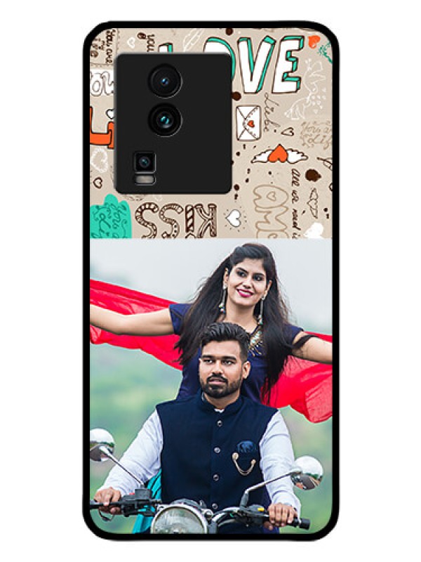 Custom iQOO Neo 7 5G Custom Glass Phone Case - Love Doodle Pattern