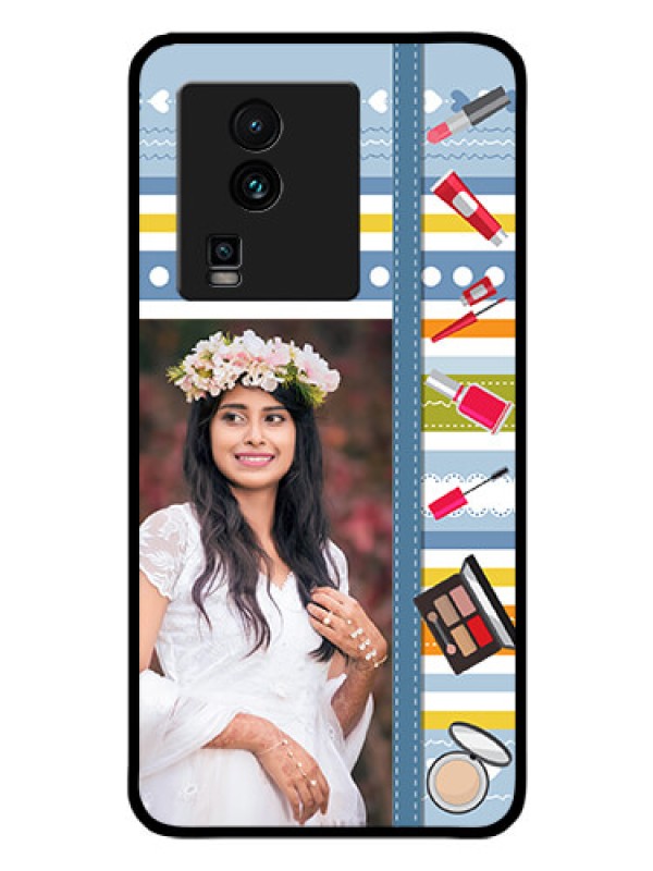 Custom iQOO Neo 7 5G Personalized Glass Phone Case - Makeup Icons Design