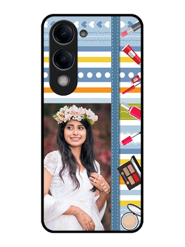 Custom iQOO Z10 Lite Custom Glass Phone Case - Makeup Icons Design