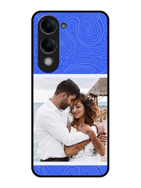 Custom iQOO Z10 Lite Custom Glass Phone Case - Curved Line Art With Blue And White Design