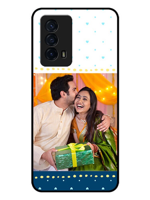 Custom iQOO Z5 5G Personalized Glass Phone Case - White and Blue Abstract Design