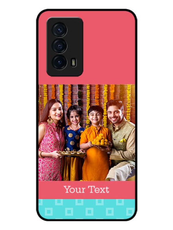 Custom iQOO Z5 5G Personalized Glass Phone Case - Peach & Blue Color Design