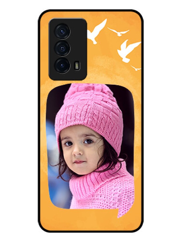 Custom iQOO Z5 5G Personalized Glass Phone Case - Water Color Design with Bird Icons
