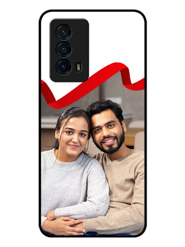 Custom iQOO Z5 5G Photo Printing on Glass Case - Red Ribbon Frame Design