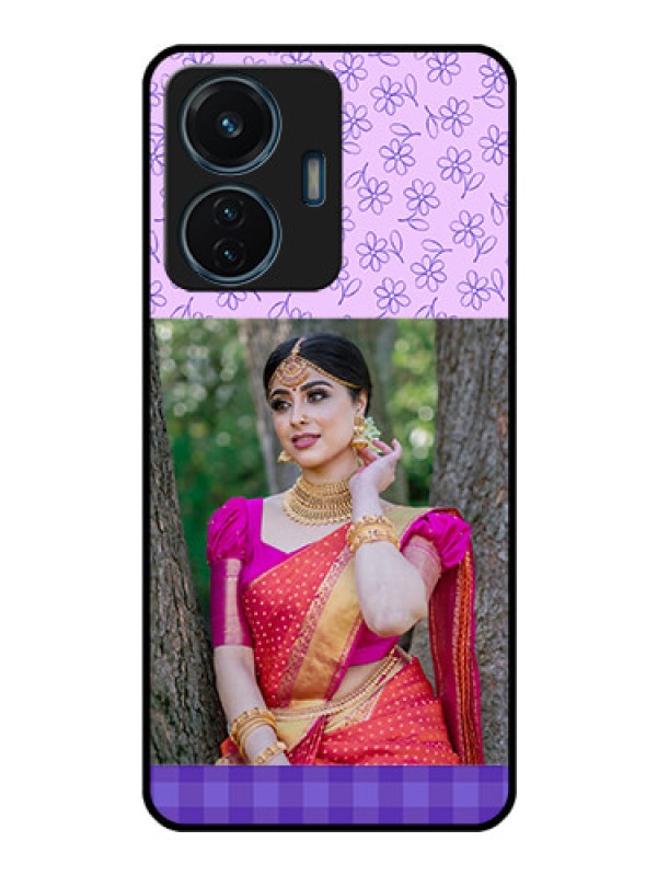 Custom iQOO Z6 44w Custom Glass Phone Case - Purple Floral Design