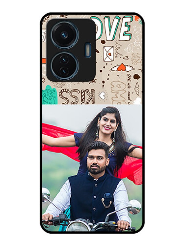 Custom iQOO Z6 44w Custom Glass Phone Case - Love Doodle Pattern