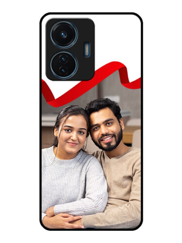 Custom iQOO Z6 44w Photo Printing on Glass Case - Red Ribbon Frame Design
