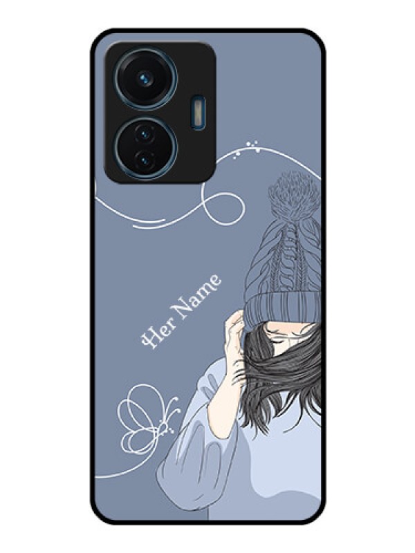 Custom iQOO Z6 44w Custom Glass Mobile Case - Girl in winter outfit Design