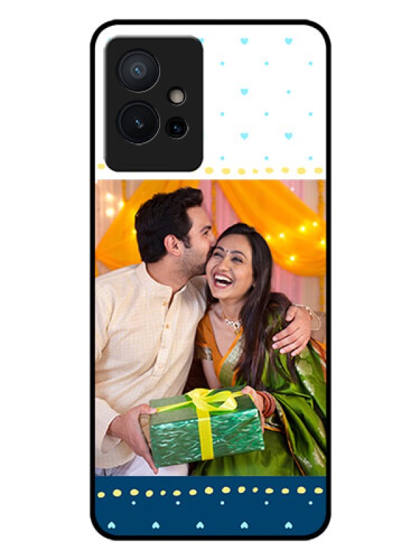 Custom iQOO Z6 5G Personalized Glass Phone Case - White and Blue Abstract Design