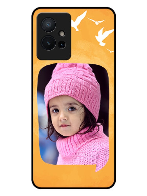 Custom iQOO Z6 5G Personalized Glass Phone Case - Water Color Design with Bird Icons