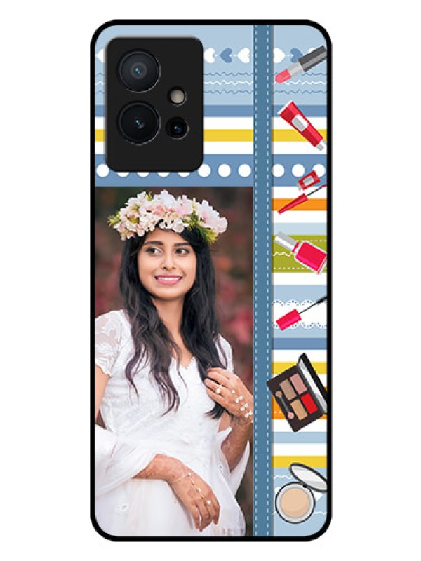 Custom iQOO Z6 5G Personalized Glass Phone Case - Makeup Icons Design