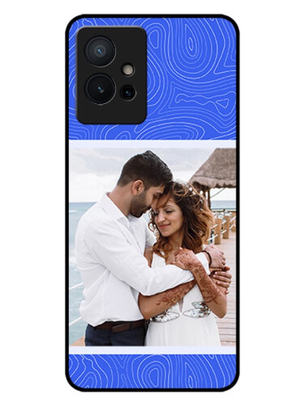 Custom iQOO Z6 5G Custom Glass Mobile Case - Curved line art with blue and white Design
