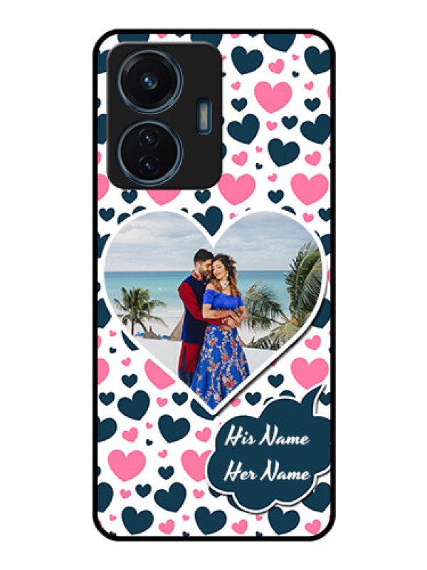 Custom iQOO Z6 Lite 5G Custom Glass Phone Case - Pink & Blue Heart Design