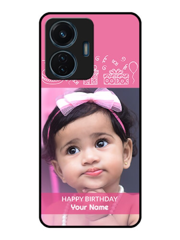 Custom iQOO Z6 Lite 5G Photo Printing on Glass Case - with Birthday Line Art Design
