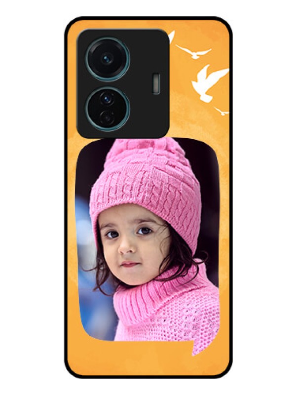 Custom iQOO Z6 Pro 5G Personalized Glass Phone Case - Water Color Design with Bird Icons
