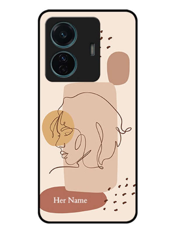 Custom iQOO Z6 Pro 5G Photo Printing on Glass Case - Calm Woman line art Design