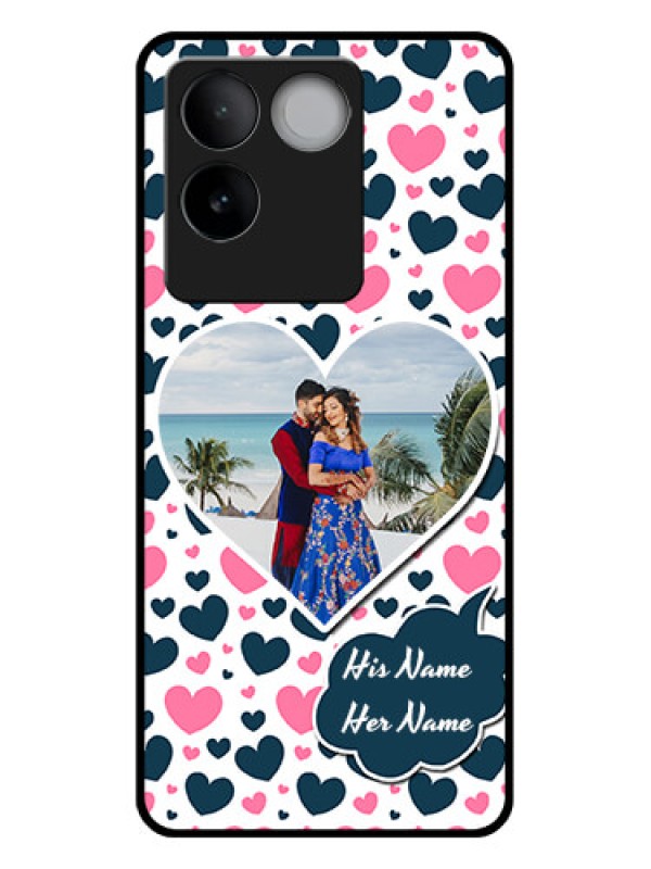 Custom iQOO Z7 Pro 5G Custom Glass Phone Case - Pink & Blue Heart Design