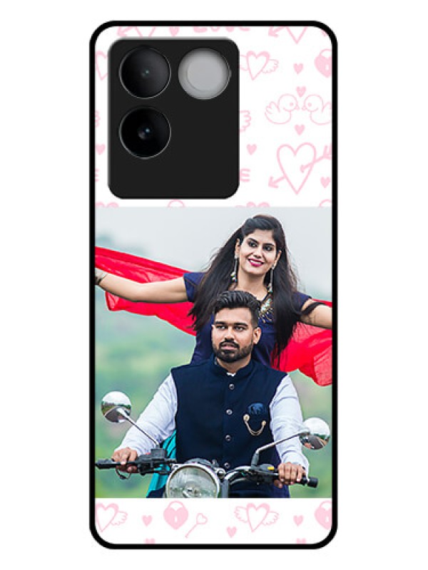 Custom iQOO Z7 Pro 5G Custom Glass Phone Case - Pink Flying Heart Design