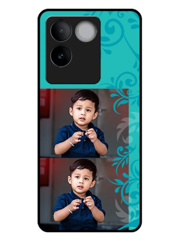 Custom iQOO Z7 Pro 5G Custom Glass Phone Case - With Photo And Green Floral Design