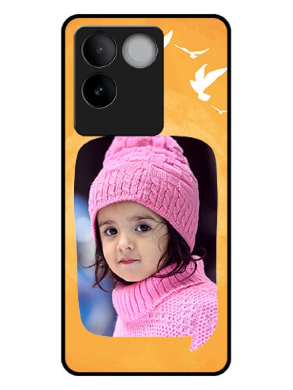 Custom iQOO Z7 Pro 5G Custom Glass Phone Case - Water Color Design With Bird Icons