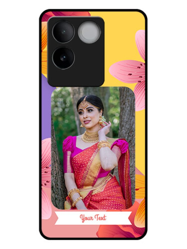 Custom iQOO Z7 Pro 5G Custom Glass Phone Case - 3 Image With Vintage Floral Design
