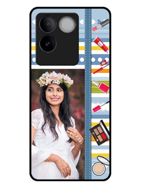 Custom iQOO Z7 Pro 5G Custom Glass Phone Case - Makeup Icons Design