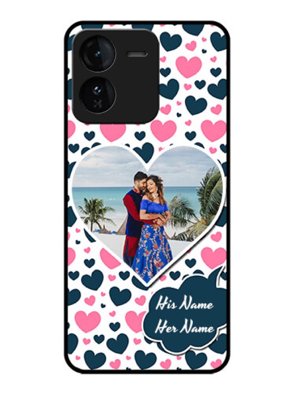 Custom iQOO Z9 5G Custom Glass Phone CasePink and Blue Heart Design
