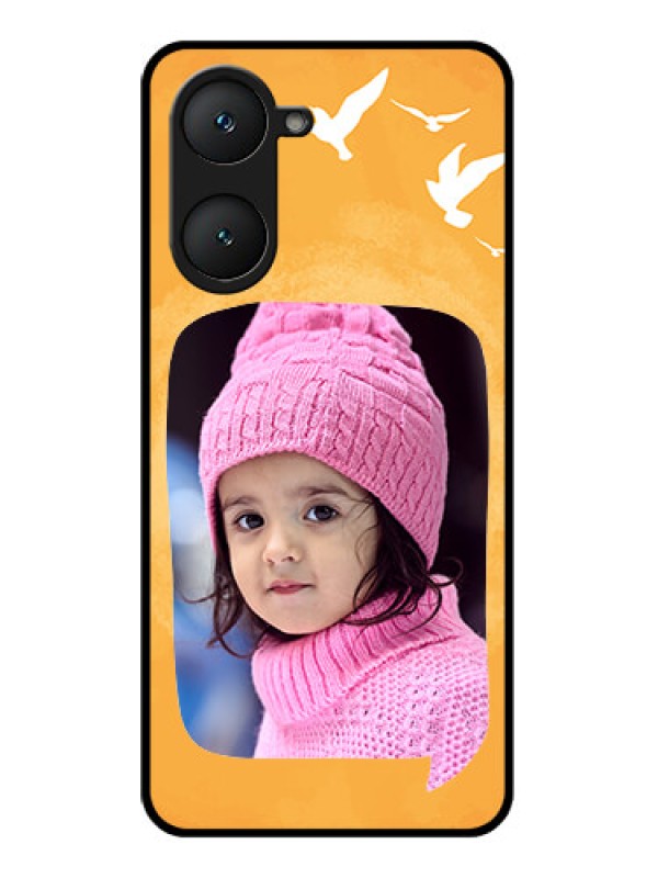 Custom iQOO Z9 Lite 5G Custom Glass Phone Case - Water Color Design With Bird Icons