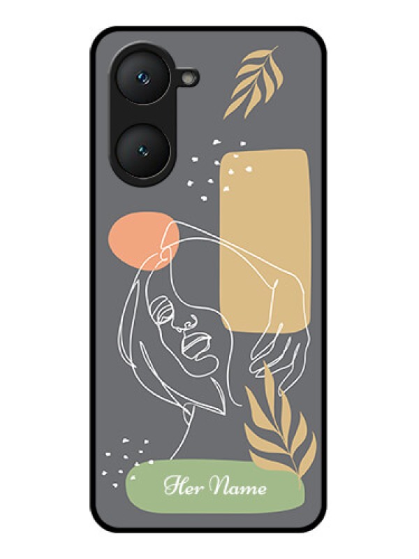 Custom iQOO Z9 Lite 5G Custom Glass Phone Case - Gazing Woman Line Art Design