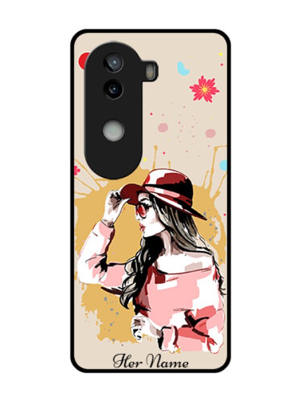 Custom iQOO Z9s 5G Custom Glass Phone CaseWomen With Pink Hat Design