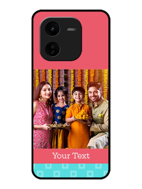 Custom iQOO Z9X 5G Custom Glass Phone CasePeach and Blue Color Design