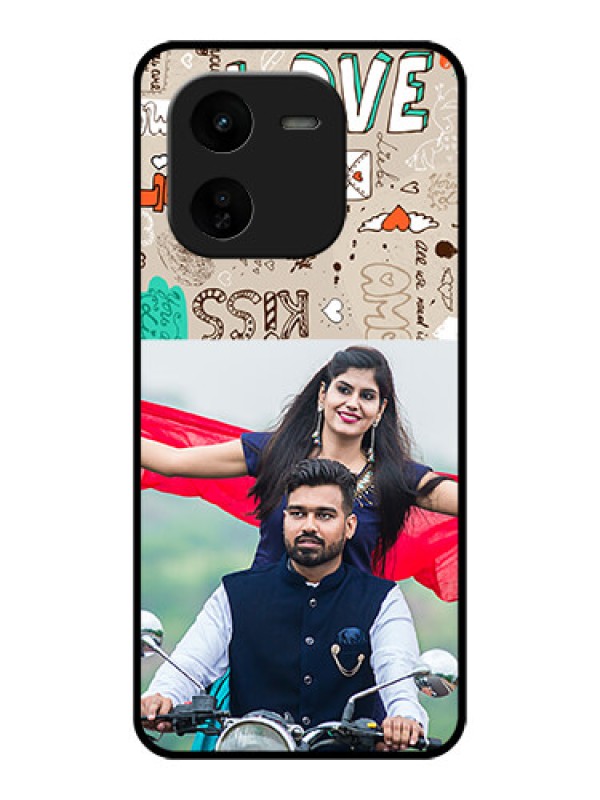 Custom iQOO Z9X 5G Custom Glass Phone CaseLove Doodle Pattern