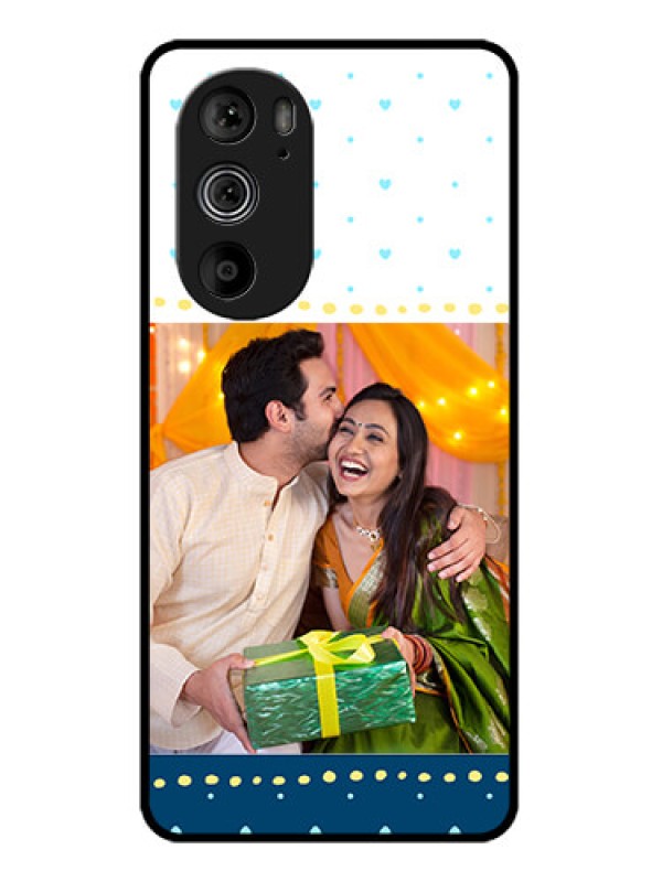 Custom Motorola Edge 30 Pro Custom Glass Phone Case - White And Blue Abstract Design