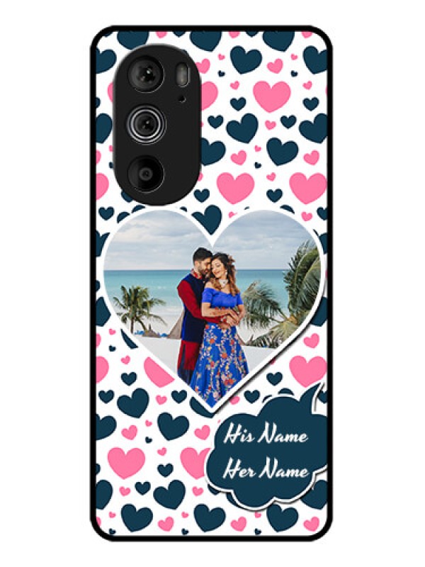Custom Motorola Edge 30 Pro Custom Glass Phone Case - Pink & Blue Heart Design