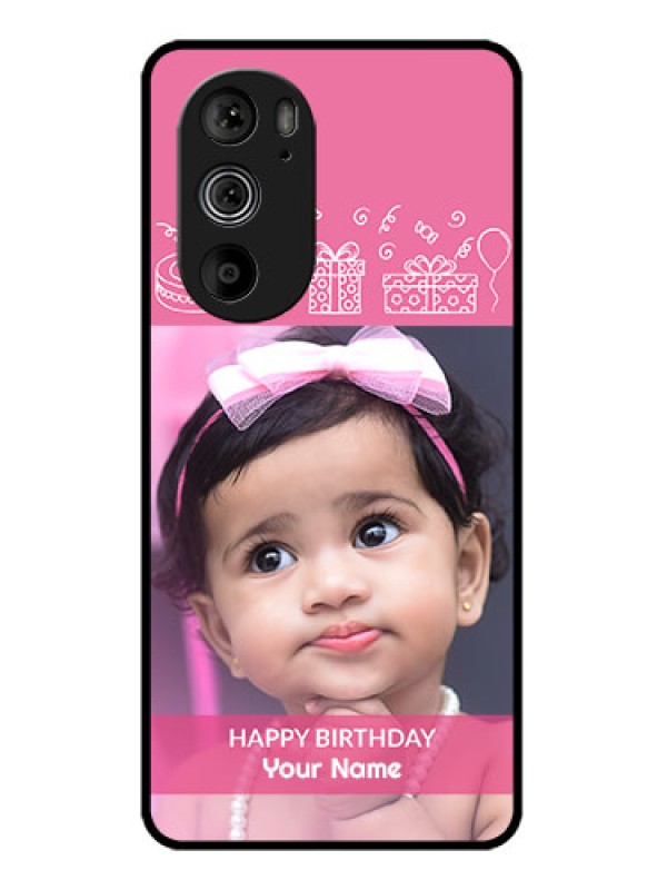 Custom Motorola Edge 30 Pro Custom Glass Phone Case - With Birthday Line Art Design